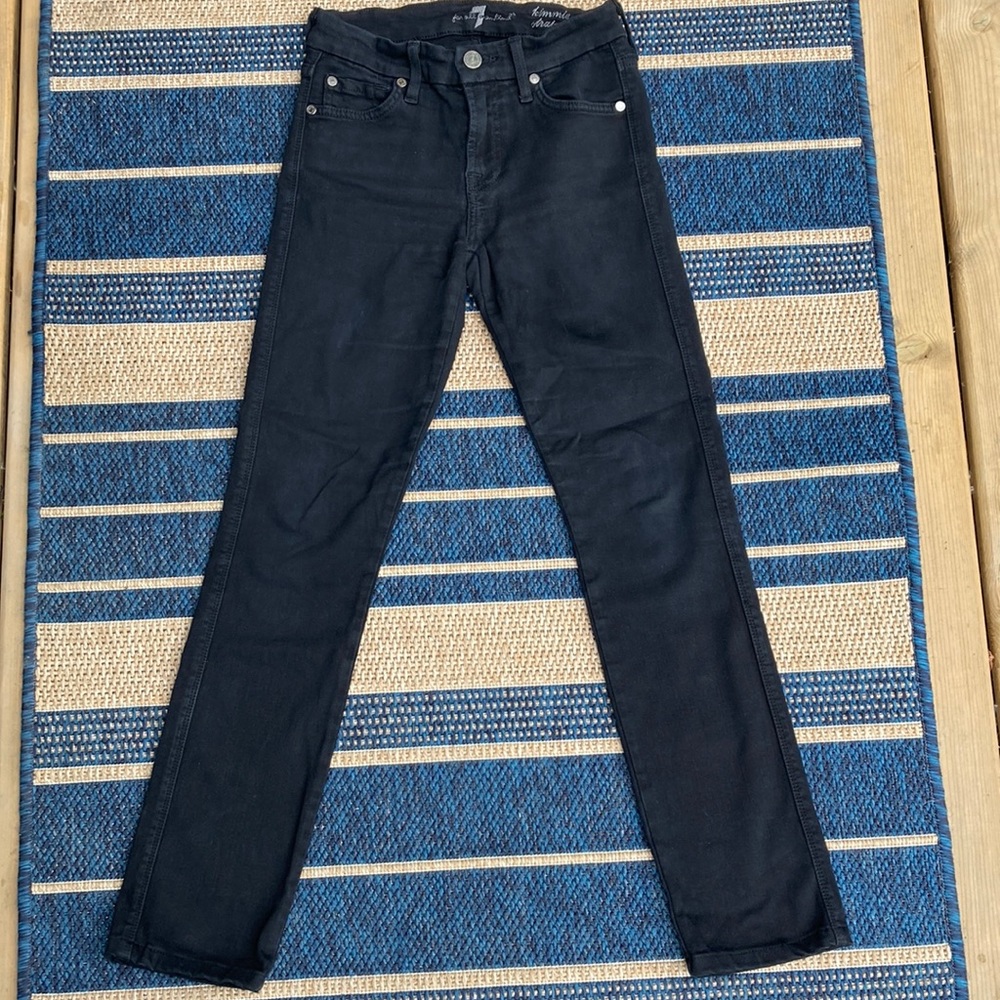 7 For All Mankind High Waisted Straight Leg Black Jeans Size 24
